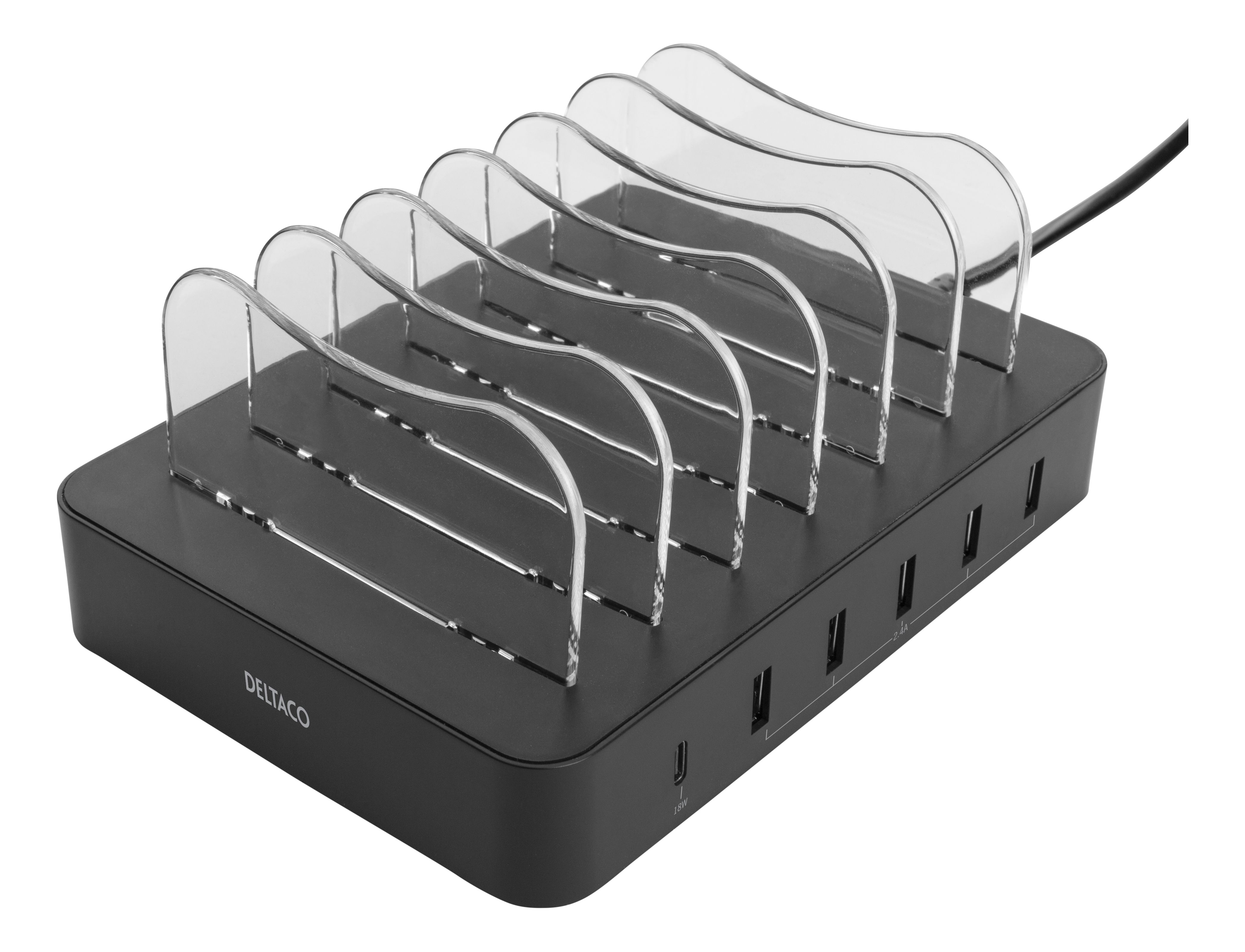 Deltaco DPS-0200 USB Oplaadstation - 6 Poorten (5xUSB-A/1x USB-C) - 50W - Zwart