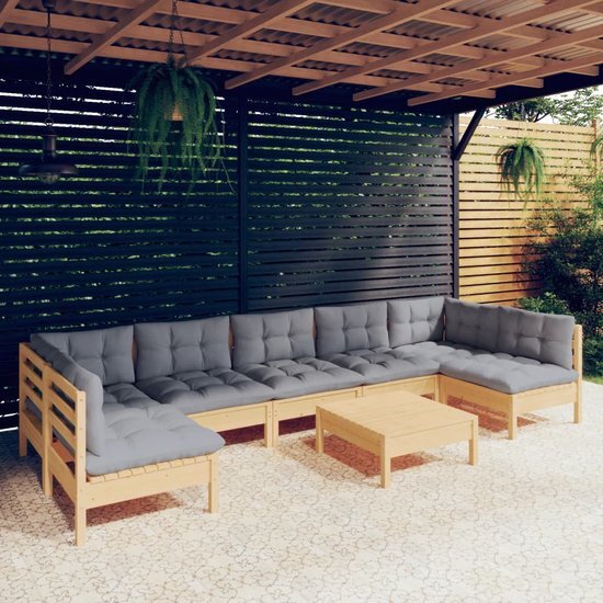 The Living Store Loungeset - Tuinmeubelen - Massief grenenhout - 63.5x63.5x62.5 cm - Grijs