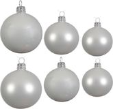 Decoris Kaemingk B.V. Compleet glazen kerstballen pakket winter wit glans/mat 16x stuks - 6x 6 cm - 6x 8 cm - 4x 10 cm