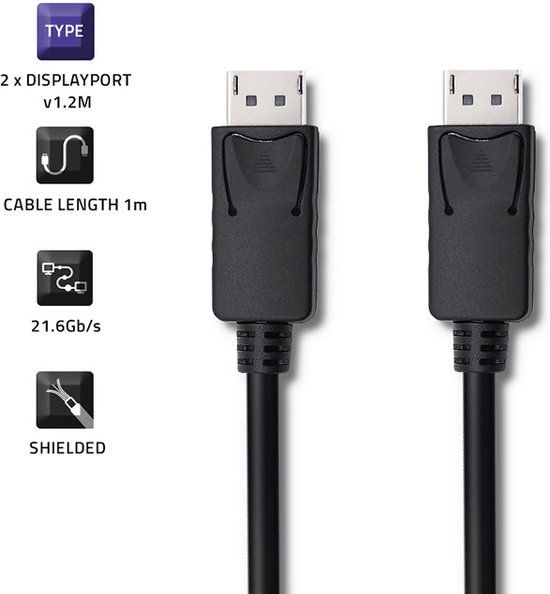 Qoltec DisplayPort Kabel - 5K 30Hz - 165Hz bij 1440p - 2m - Zwart