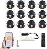 HOFTRONIC Betty Smart LED Mini Inbouwspots - Set van 12 - Zwart - 12V 3W 140lm - Dimbaar - Wifi & Bluetooth - 2700K - IP44