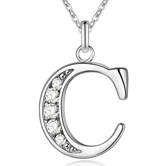 LGT JWLS Lookinggoodtoday Zilverkleurige Letter C Dames Ketting met Zirkonia
