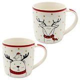 Dekohelden24 Porseleinen kerstmokken - eland - set van 2