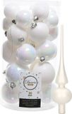 Decoris Kerstballen 31 stuks - Parelmoer Wit - Kunststof - Mix afwerking