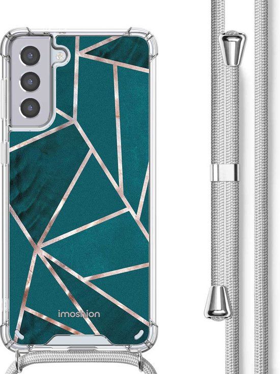 iMoshion Hoesje Samsung Galaxy S21 - Petrol Green Graphic - Met Koord