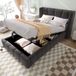 MODFU Bedframe 90x200 cm – Linnenlook met wingback hoofdbord & hydraulisch – Grijs