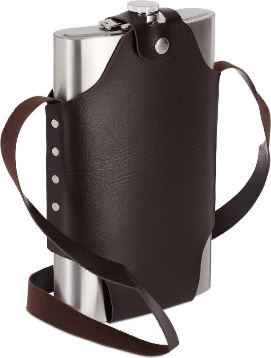 Relaxdays XXL Hip Flask - 1.8L Stainless Steel - Silver