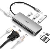 Ugreen USB C Hub Adapter 9 IN 1 HDMI 4K Thunderbolt 3 Hub, HDMI 4K, VGA 1080P, Gigabit Ethernet, 3 USB 3.0 poorten, 100W Power Delivery, SD en TF kaartlezer voor MacBook Air 2020, MacBook Pro 2020, Surface