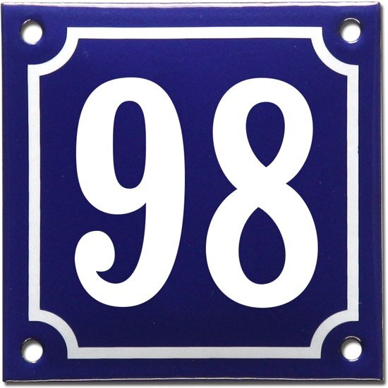 EmailleDesignÂ® Emaille huisnummer blauw/wit nr. 98