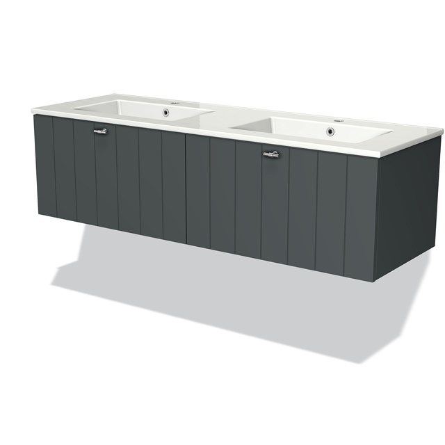 Maxaro Badkamermeubel 140cm Modulo Donkergrijs 2 Lades Lamel Wastafel Keramiek
