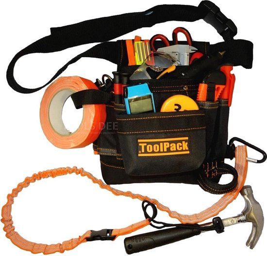 ToolPack Gereedschapsgordel met elastische veiligheidslijn - Zwart/Oranje