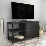 Hanah Home Industriële tv-standaard, zwart en antraciet, 89,6 x 35,3 x 50,8 cm, 100% melamine gecoat particle board, 18 mm dik, stevig metalen frame, stijlvol en functioneel design voor moderne