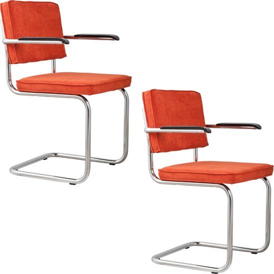Zuiver Ridge Rib Eetkamerstoelen Armleuning Oranje - Set van 2