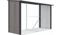 Vente-unique Varwood houtschuur van metaal in gegalvaniseerd staal met houteffect 5,78 m³ - 7 stapelmeter - L290 x B105 x H190 cm - Antracietgrijs