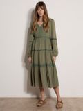 Apricot Midi-jurk met kanten rand en lagen Kaki XXL
