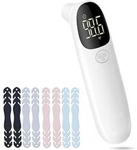 LEYF R-9 Digitale thermometer, koortsthermometer, contactloos, lcd-display met 3 kleurmodi, voorhoofdthermometer voor baby's en volwassenen + maskerhaak, maskerhouder