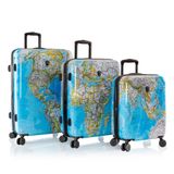 Heys Black Camo 4 wielen Kofferset 3-delig met uitbreidingsplooi - Harde bagage - TSA slot - world map