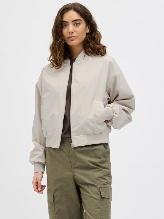 JJXX Jack & Jones Bomberjack Beige Unisex Lange Mouw Polyester