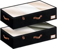 Merkloos Onder Bed Opbergbox - Met Ritsen - Kledingkast Organiser voor Kleding - Dekens - Zwart - Groot - Set van 2