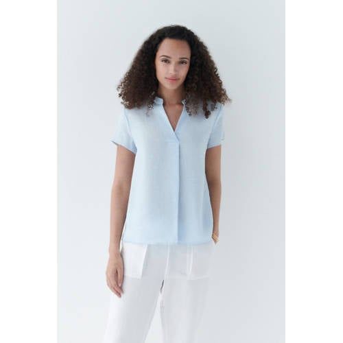 Caroll Blousetop met linnen lichtblauw