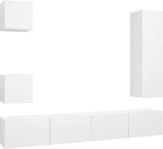 vidaXL 5-delige Tv-meubelset bewerkt hout wit