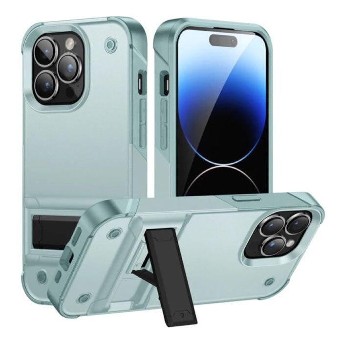 Huikai iPhone 12 Armor Hoesje met Kickstand - Shockproof Cover Case - Groen