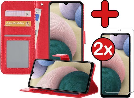 BTH Hoesje Samsung Galaxy A12 - Book Case - Rood - Incl. 2x Screenprotector