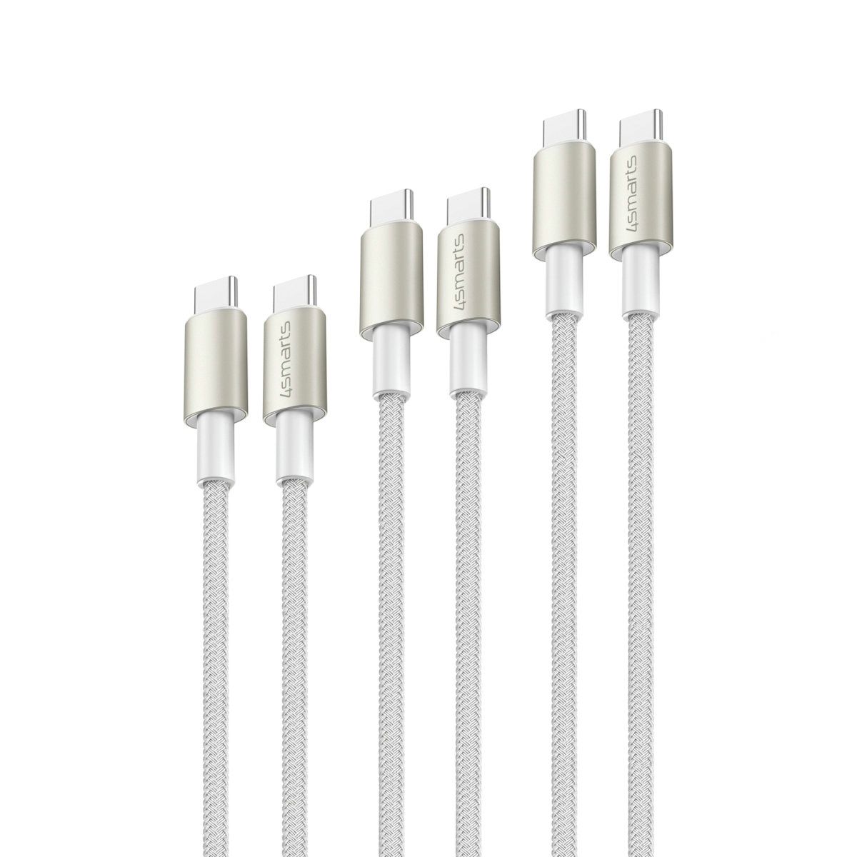 4smarts USB-C naar USB-C Kabel - USB 2.0 - Zilver/Wit - 3-pack