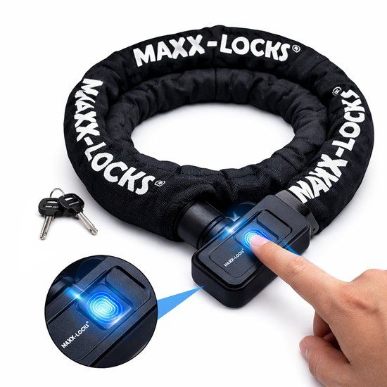 Maxx-Locks Foxton Fietsslot Met Vingerscan - 90 cm - Zwart - Ketting - Gehard staal
