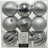 Decoris Kerstballen - 18 stuks - zilver - kunststof - 8 cm