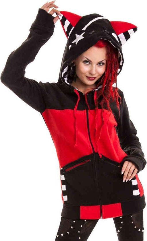 Bye Bye Kitty Star Kitty Dames Vest met capuchon - zwart/rood - M