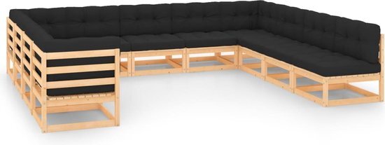 The Living Store Loungeset - Pallet Grenenhout - Antraciet - 70x70x67 cm - Met kussens