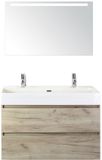 BES LED Maxx XL Badmeubelset 100 cm - Craft Oak - Wastafel Kube 2 Kraangaten met Sence Spiegel
