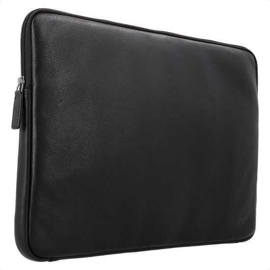 Accezz Leather Laptop Sleeve met rits - Zwart