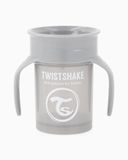 Twistshake 360 Cup Drinkbeker 230 ml met Ergonomische Handgrepen en Bekerdeksel, Lekvrije 360°-Drinkrand Trainingsbeker, Sippy Cup, 6+ Maanden, BPA-Vrij, Pastelgrijs