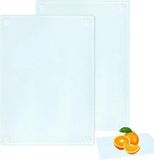 ZenithVibe Planche à découper en verre, Set de 2, Pieds en silicone antidérapants, Trempé pour la cuisine et la pâtisserie, Idéal pour les légumes et la préparation culinaire (28 x 20 cm)