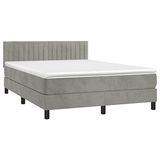 vidaXL Boxspringbed met matras en LED-verlichting, lichtgrijs, 140x190 cm, fluweel