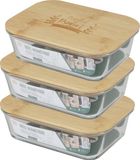 Bambou & Co Voedsel bewaarbakje/vershoudbakje - 3x - bamboe deksel - 1000 ml - ovenbestendig glas