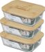 Bambou & Co Voedsel bewaarbakje/vershoudbakje - 3x - bamboe deksel - 1000 ml - ovenbestendig glas