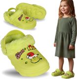 sarcia.eu Grinch Groene kinderslippers, GEÏSOLEERDE, KERSTMIS, tuinklompen met bont voor kinderen
