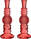 Merkloos / Sans marque Kaarsen kandelaar Florence - 2x - koraal rood glas - ribbel - D8,5 x H23 cm