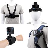 Accessoireset GoPro Accessoires Set voor Hero 9/8/7/6/5/4, Quick Release Head Strap Mount + Borst Mount Harnas + Rugzak Clip Houder + 360° Roterende Polsband