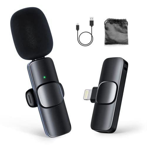 Moman Draadloze microfoon voor iPhone, CP1(A) - 2,4 GHz Wireless Micro voor mobiele telefoon met Lightning-interface voor YouTube/vloging/live streaming, draadloze microfoon, iPad-iPhone 13/12/11 enz