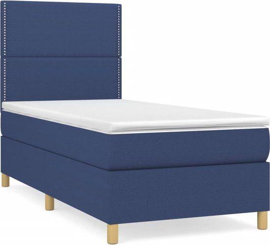 vidaXL Boxspring met matras stof blauw 90x190 cm