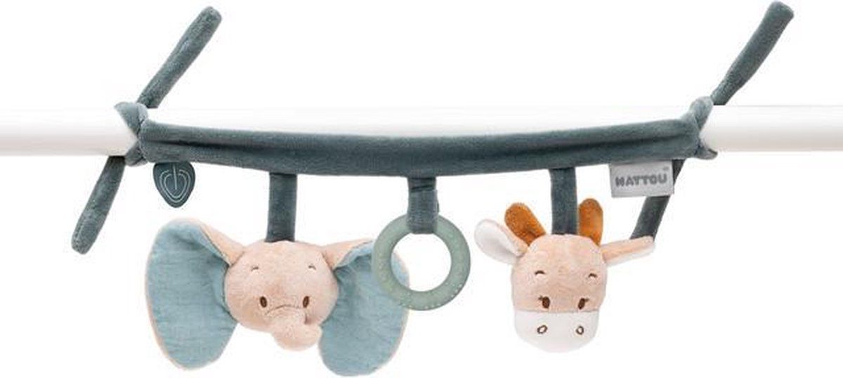 Nattou Axel en Luna Wagenspanner - Groen/Beige - 60x15 cm