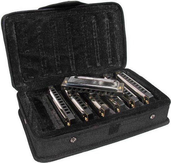 Belcanto Blues Harp Mondharmonica Set met Koffer - Zwart