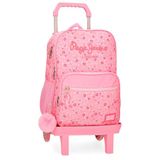 Pepe Jeans Alenka Roze rugzak met dubbele trolley roze 30 x 40 x 12 cm polyester 15,6 l by Joumma Bags, Roze, Eén maat, Rugzak met dubbel vak en trolley