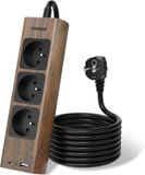 Multiprise - 3 prises - 2300W/10A - Multiprise avec USB - Montage mural - Multiprise - câble de 1.5m