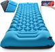 Unyqoos® Tapis de couchage autogonflant, 79x28x3 cm – 7,5 cm d'épaisseur, avec oreiller, pompe à pied intégrée, ultraléger (nylon 40D/TPU), pliable, capacité jusqu'à 200 kg