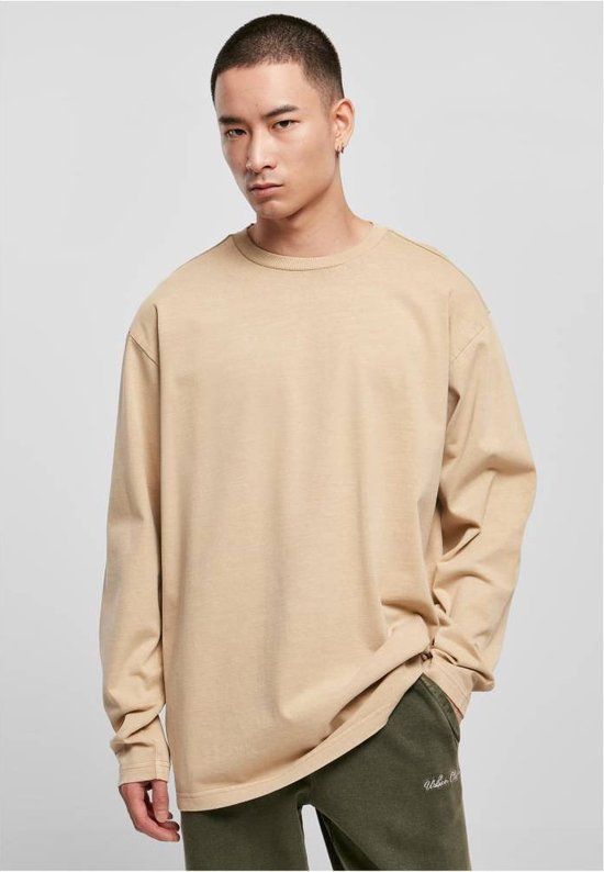 Urban Classics Heavy Oversized Garment Dye Longsleeve T-shirt - Beige - L - Men